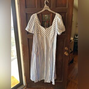 A New Day Flutter Sleeve Dress in Blue and White Stripes